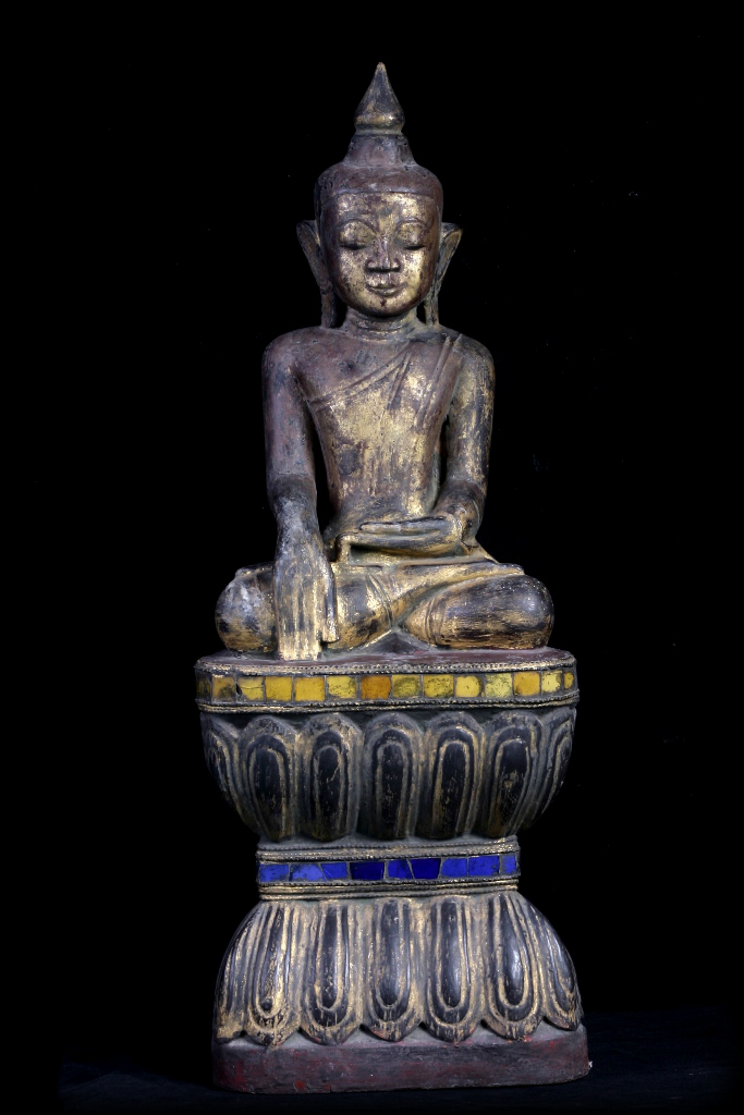 Extremely Rare Early 18C Wood Burma Ava Buddha #CA1074